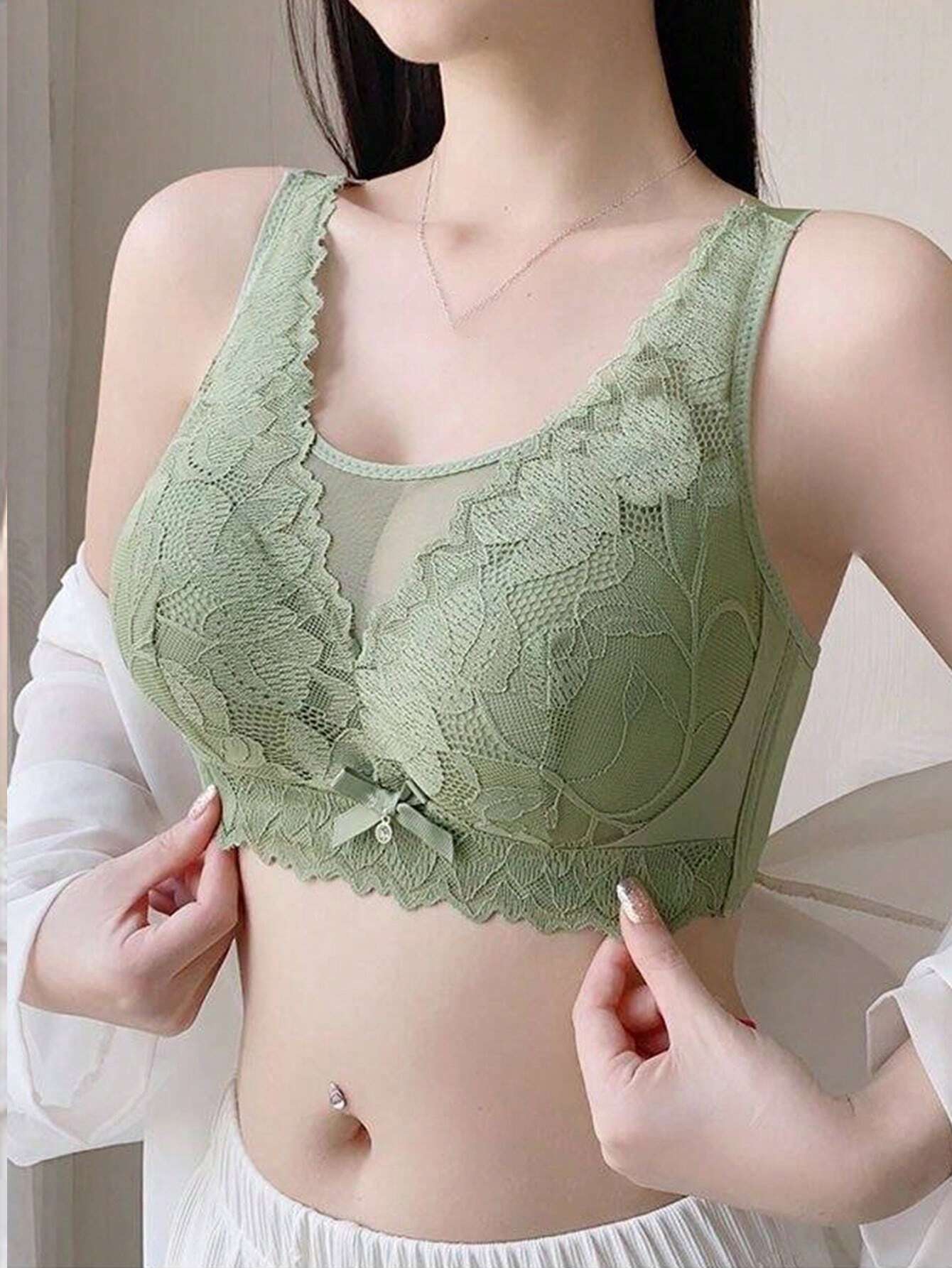 Olive Green Floral Lace Wirele - Full Coverage Bra incelemesi ve fiyatı