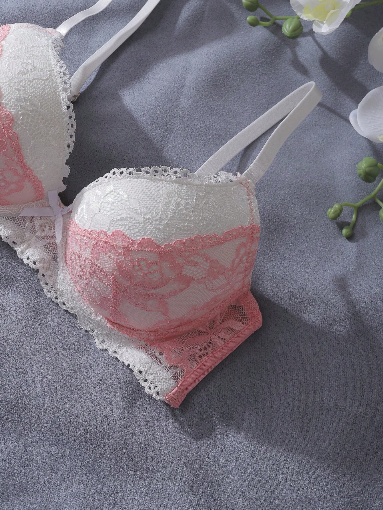 Pink and White Lace Patchwork  - Underwire Bra Padded incelemesi ve fiyatı