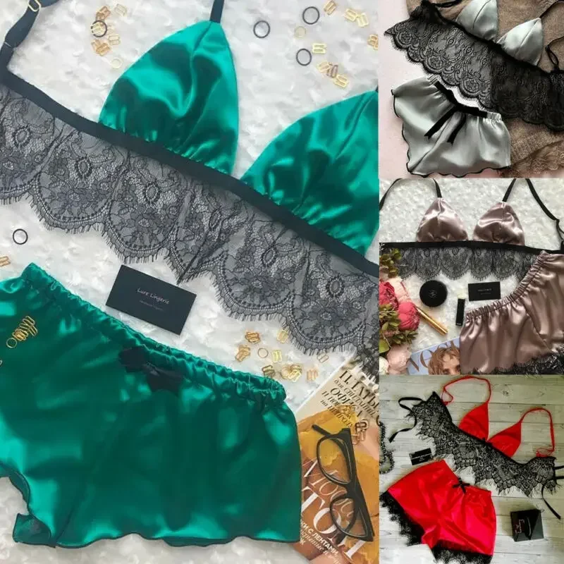 Women's Underwear Sexy Silk Sa - Lace Bralette Set incelemesi ve fiyatı