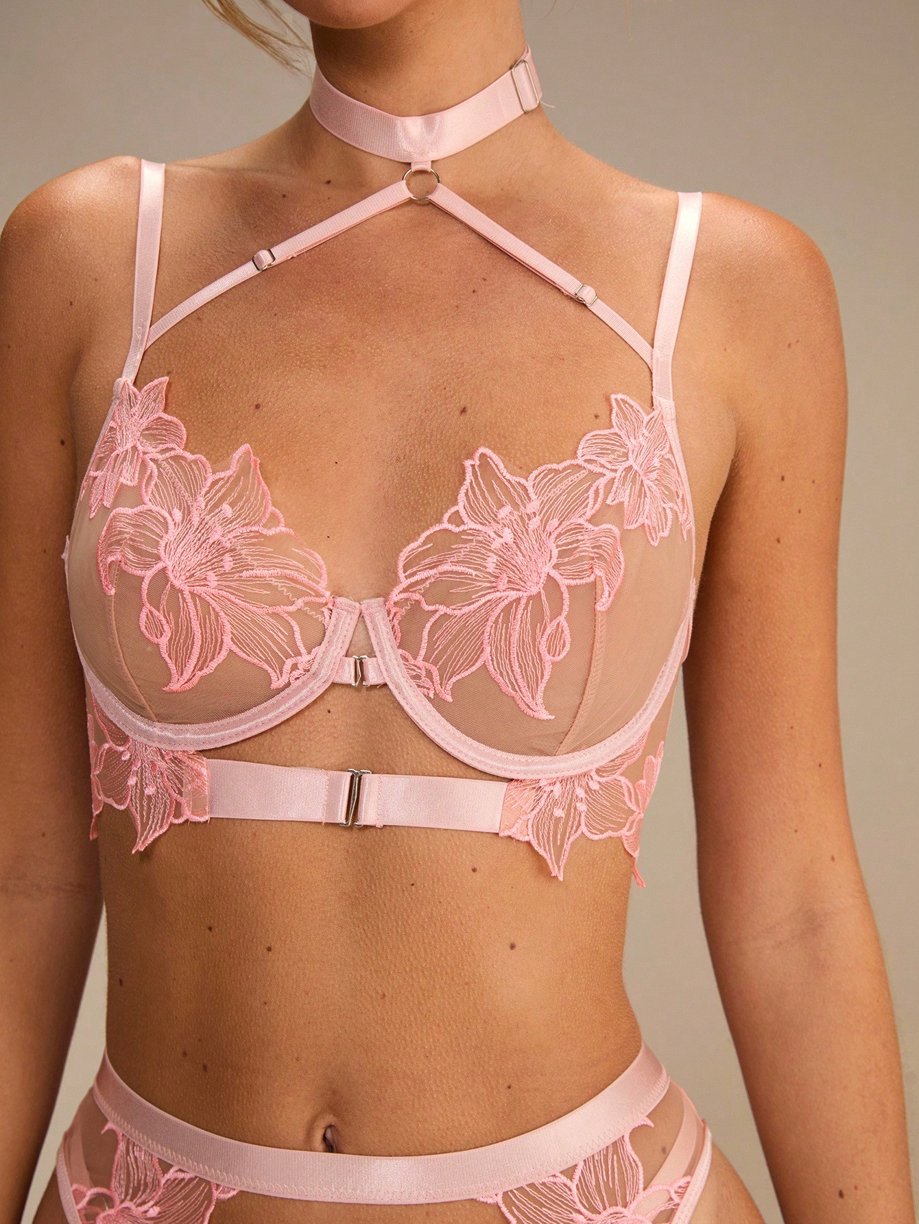 Pink Floral Lace Sheer Front-O - Sheer Bra Lace incelemesi ve fiyatı